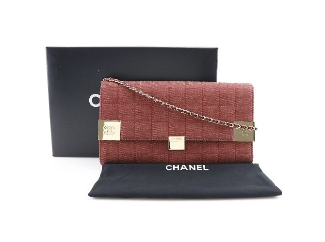 Borsa a spalla in tela di cotone rossa Chanel Rosso - vista 9