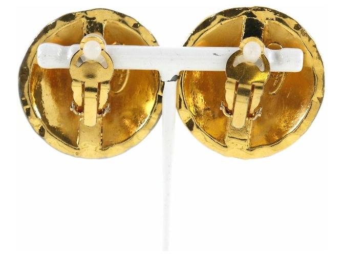 Vintage vergoldete Ohrringe Chanel Cocomark Matelassé Golden - Ansicht 3