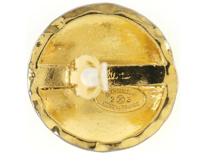 Vintage vergoldete Ohrringe Chanel Cocomark Matelassé Golden - Ansicht 5