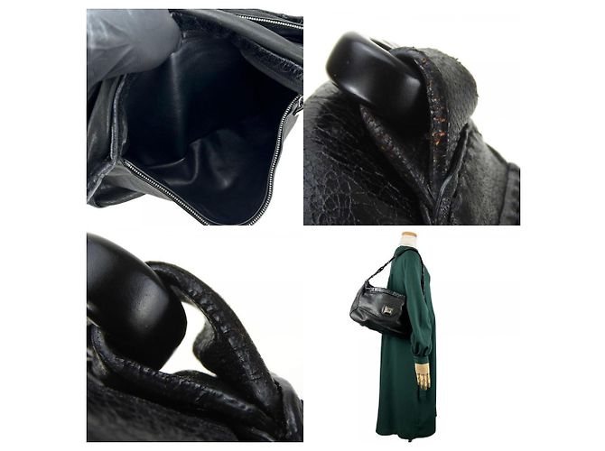 Céline Borsa a spalla in pelle nera Celine in suede di pony Nero - vista 10