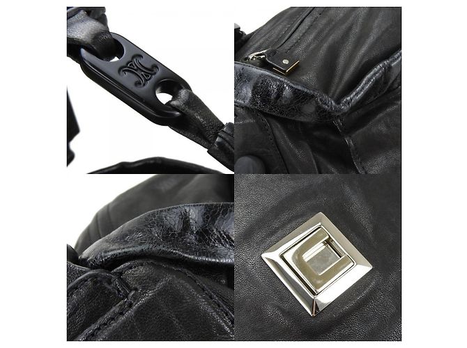 Céline Borsa a spalla in pelle nera Celine in suede di pony Nero - vista 7