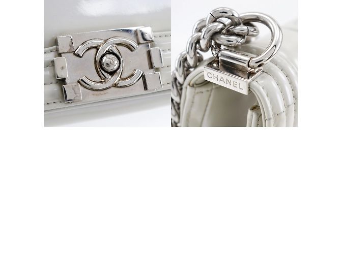 Borsa a spalla in pelle smaltata Chanel Boy Bianco - vista 8
