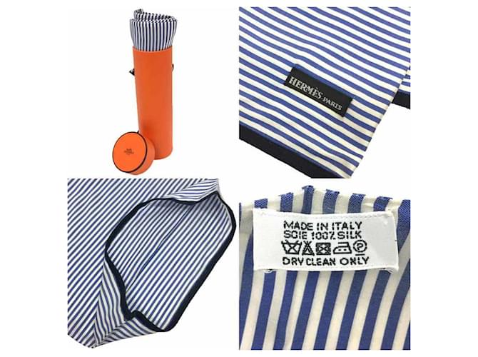 Hermès Stola in seta a righe blu Hermes - vista 3