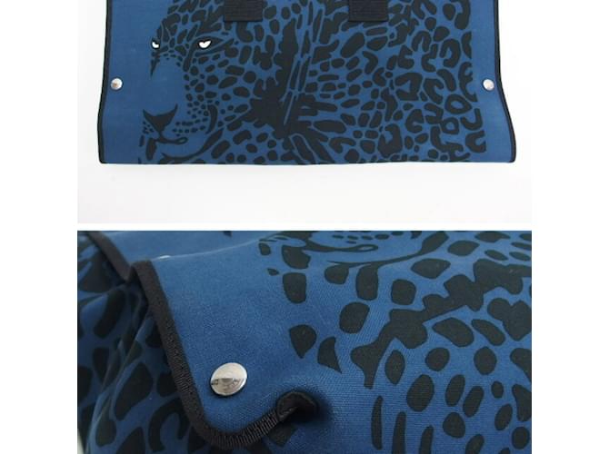 Borsa Tote Leopardo Hermès Nero Blu - vista 6