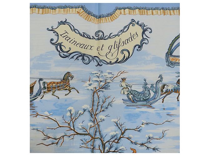 Hermès Sciarpa Hermes Carre 90 Traineaux e Glifsades Blu Chiaro - vista 2
