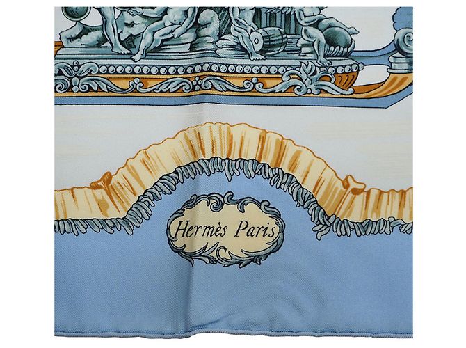 Hermès Sciarpa Hermes Carre 90 Traineaux e Glifsades Blu Chiaro - vista 3
