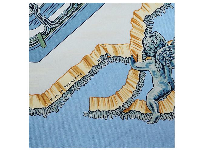 Hermès Sciarpa Hermes Carre 90 Traineaux e Glifsades Blu Chiaro - vista 4