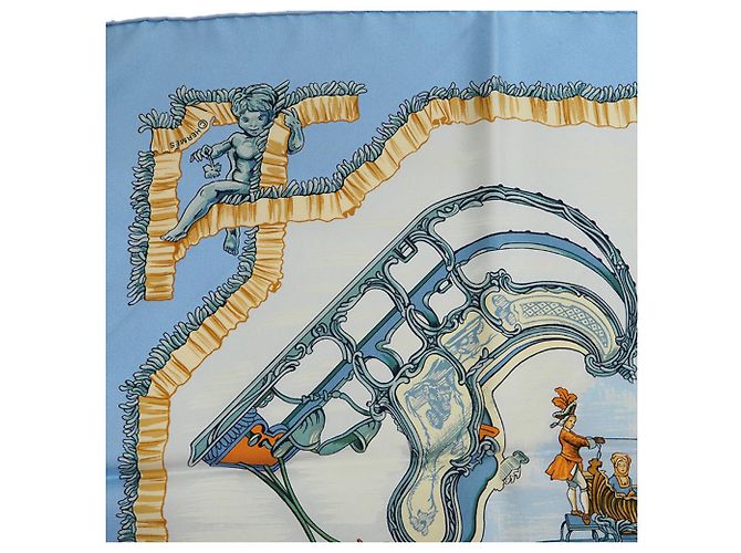 Hermès Sciarpa Hermes Carre 90 Traineaux e Glifsades Blu Chiaro - vista 8