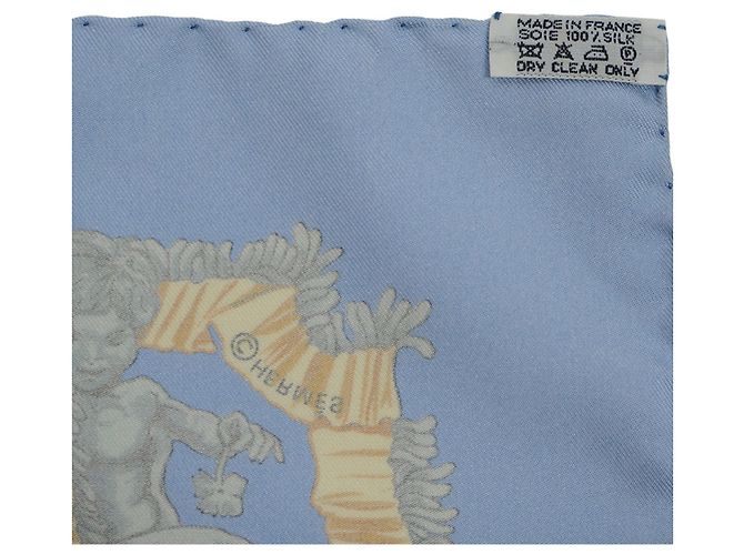 Hermès Sciarpa Hermes Carre 90 Traineaux e Glifsades Blu Chiaro - vista 9