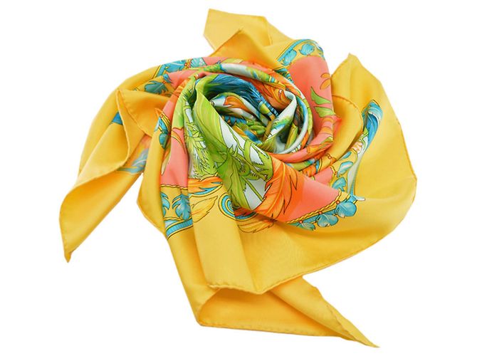 Foulard in seta Hermès Carré 90 Amazonia Blu Multicolore Arancione - vista 2
