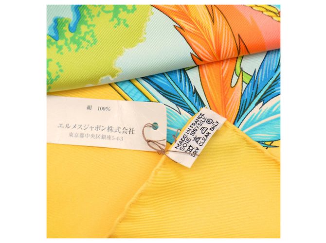 Foulard in seta Hermès Carré 90 Amazonia Blu Multicolore Arancione - vista 3