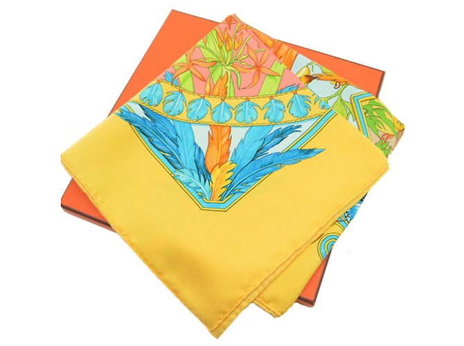 Foulard in seta Hermès Carré 90 Amazonia Blu Multicolore Arancione - vista 4