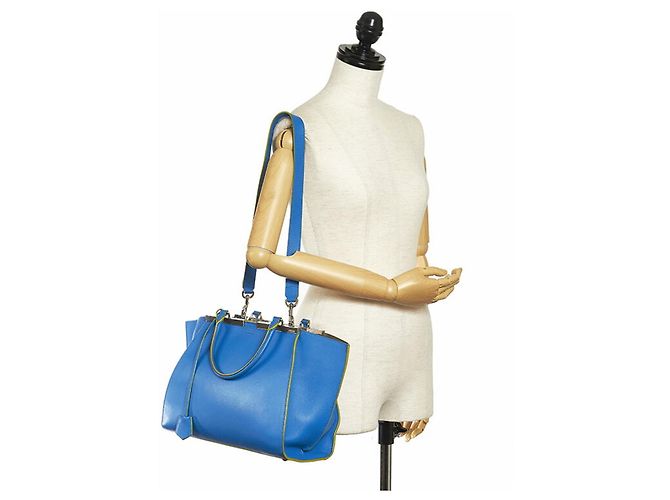 Borsa in pelle blu Fendi 3Jours - vista 11