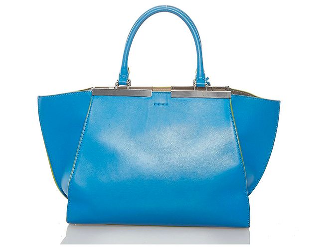 Borsa in pelle blu Fendi 3Jours - vista 4
