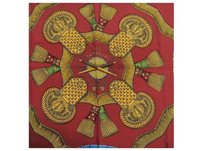 Hermès Bufanda Hermes Carre 90 LES TAMBOURS Roja Azul - vista 2