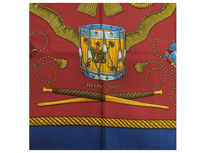 Hermès Bufanda Hermes Carre 90 LES TAMBOURS Roja Azul - vista 3