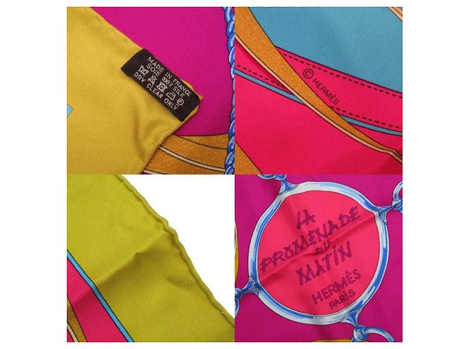 Sciarpa Hermès Carré 90 - La Promenade del Mattino Rosa Blu D'oro - vista 2
