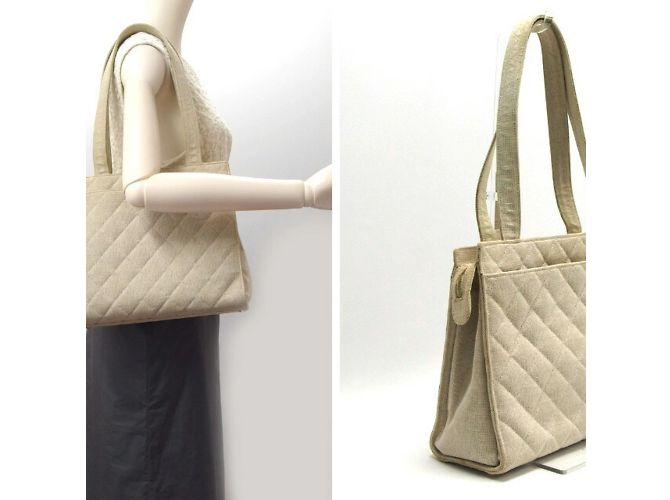 Chanel Stepp-Canvas-Tote-Bag in Elfenbein Beige Roh Aus weiß - Ansicht 2