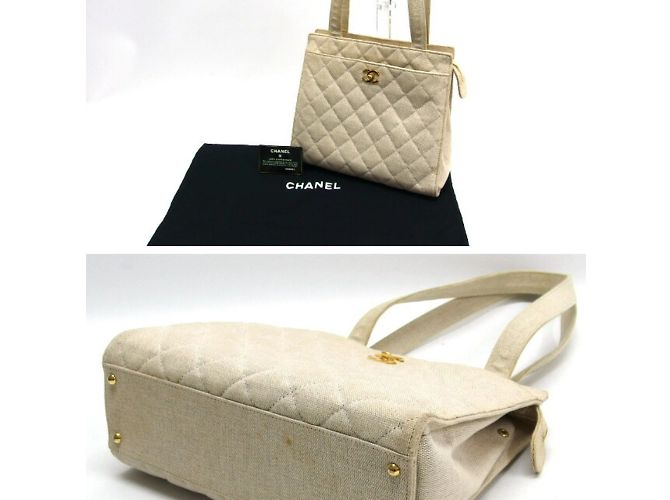 Chanel Stepp-Canvas-Tote-Bag in Elfenbein Beige Roh Aus weiß - Ansicht 3