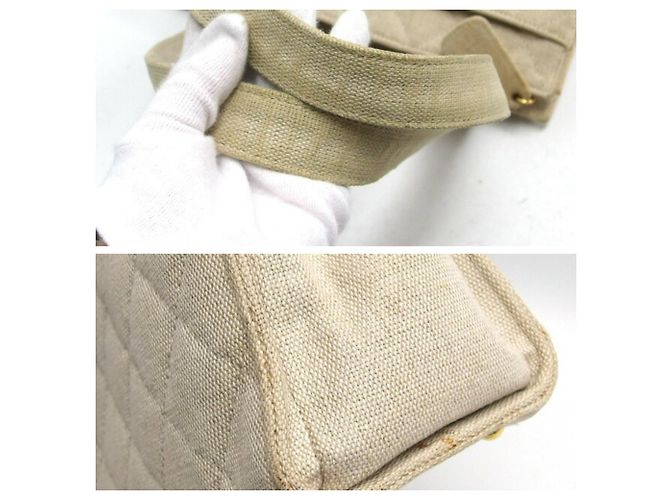 Chanel Stepp-Canvas-Tote-Bag in Elfenbein Beige Roh Aus weiß - Ansicht 5