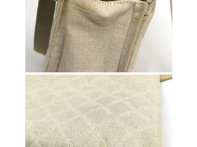Chanel Stepp-Canvas-Tote-Bag in Elfenbein Beige Roh Aus weiß - Ansicht 6