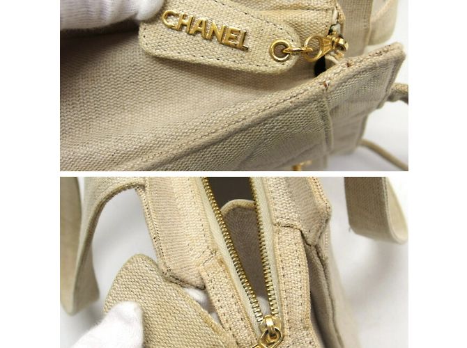 Chanel Stepp-Canvas-Tote-Bag in Elfenbein Beige Roh Aus weiß - Ansicht 7