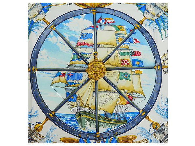 Silk In Hermès Carré 90 Es lebe der Wind Wind Bläst Gelb Ruder Schiff Schal - Ansicht 2