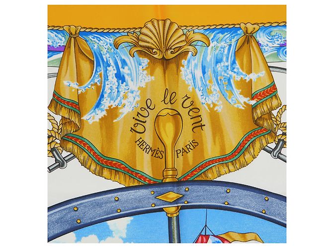 Silk In Hermès Carré 90 Es lebe der Wind Wind Bläst Gelb Ruder Schiff Schal - Ansicht 3