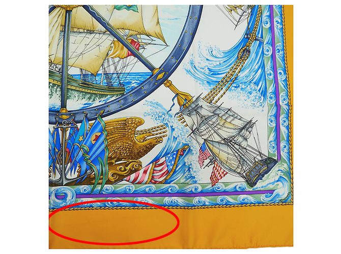 Silk In Hermès Carré 90 Es lebe der Wind Wind Bläst Gelb Ruder Schiff Schal - Ansicht 4