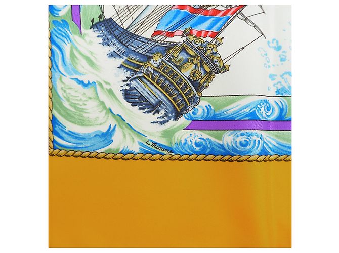 Silk In Hermès Carré 90 Es lebe der Wind Wind Bläst Gelb Ruder Schiff Schal - Ansicht 6