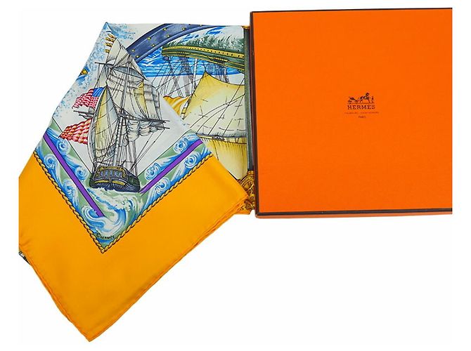 Silk In Hermès Carré 90 Es lebe der Wind Wind Bläst Gelb Ruder Schiff Schal - Ansicht 9