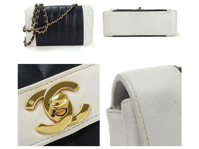 Borsa a spalla in pelle di agnello Chanel Mademoiselle Bianco Blu navy - vista 4