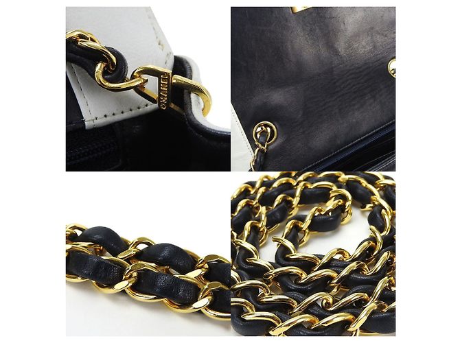 Borsa a spalla in pelle di agnello Chanel Mademoiselle Bianco Blu navy - vista 8