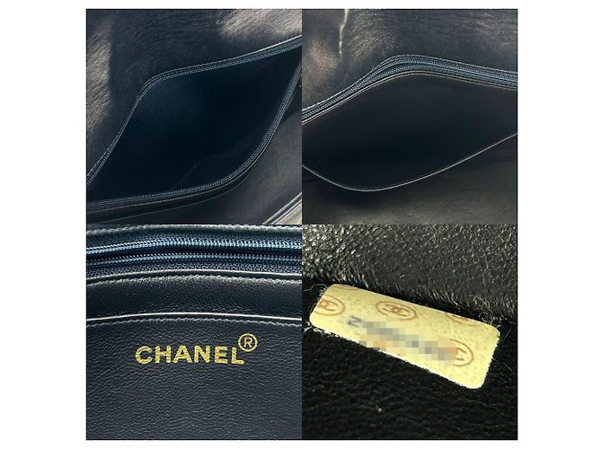 Borsa a spalla in pelle di agnello Chanel Mademoiselle Bianco Blu navy - vista 9