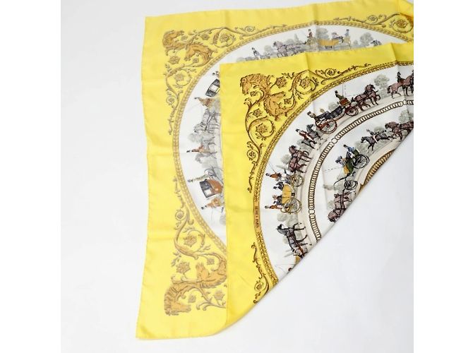 Hermès Foulard in seta gialla Carre90 Hermes Springs Giallo - vista 4