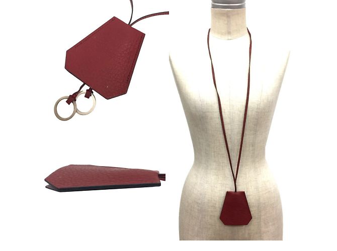 Hermès Colar de couro Crochette Hermes com chaveiro Keybell Vermelho - vista 2