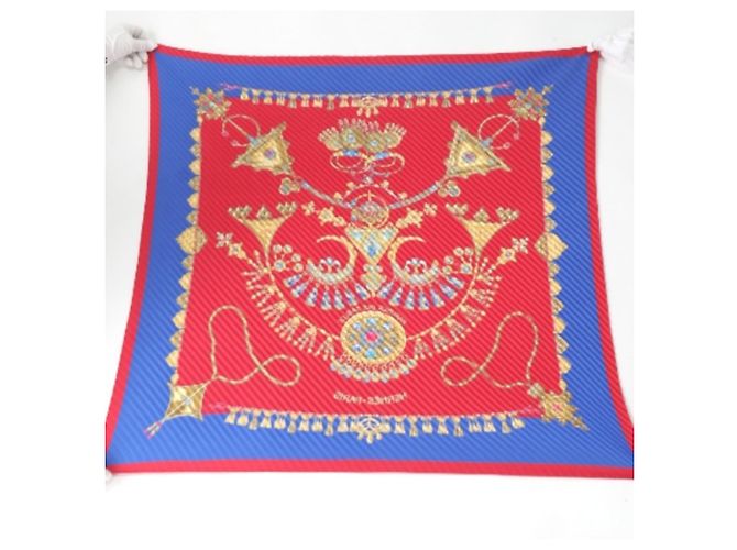 Bufanda plisada de Hermès en azul y rojo Roja - vista 3