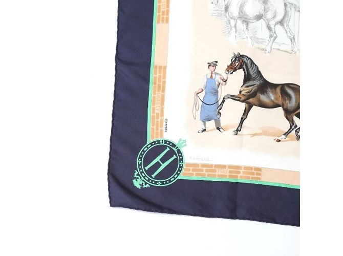 Hermès Sciarpa in seta blu navy Hermes Les Haras Nationaux - vista 3