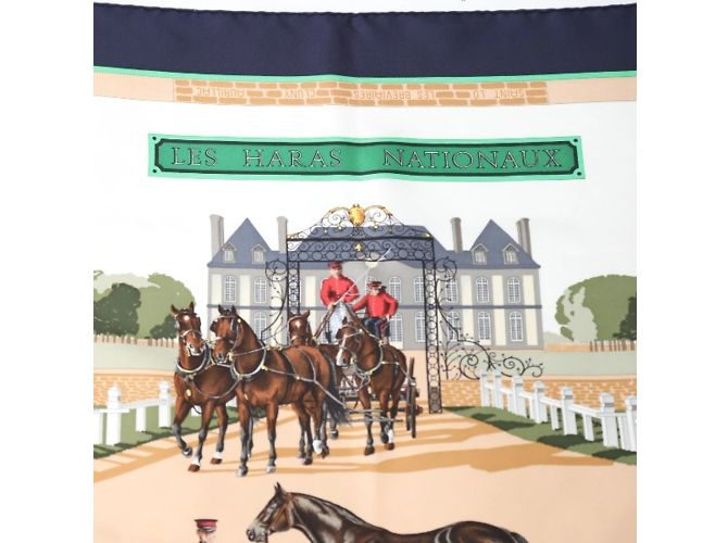 Hermès Sciarpa in seta blu navy Hermes Les Haras Nationaux - vista 5
