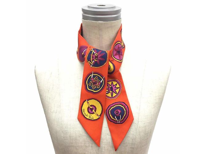 Hermès Hermes Twilly Schal - Bälle aus Mexiko Orange - Ansicht 2