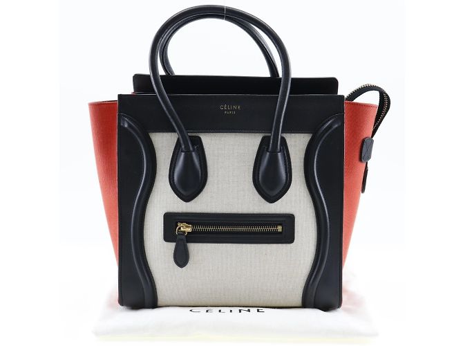 Céline Celine Luggage Handbag Micro Shopper Black Beige Orange - view 8