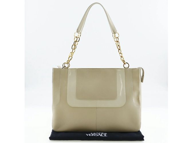 Borsa a spalla in pelle di vitello Versace Beige - vista 9