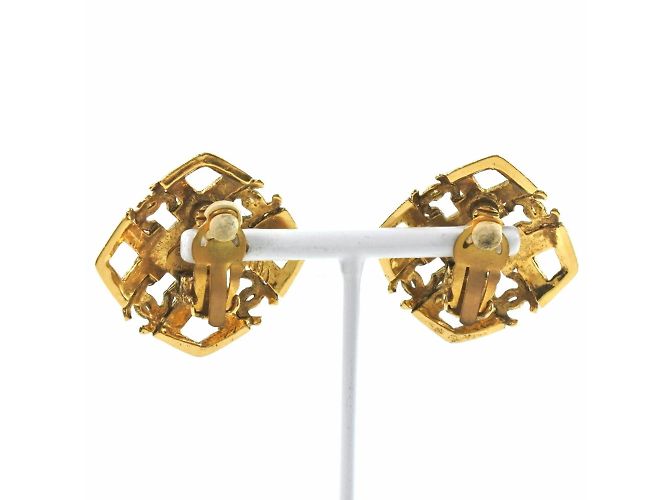 Vintage Gold Plated Clip Ohrringe Cocomark von Chanel Golden - Ansicht 3