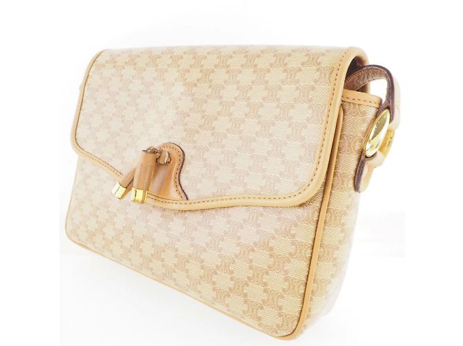 Céline Borsa a spalla in PVC beige da donna con motivo Old Macadam di Celine - vista 2