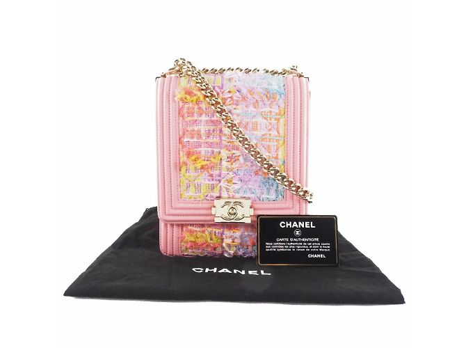 Bolso de hombro Chanel Boy de tweed y piel de cordero Rosa - vista 10