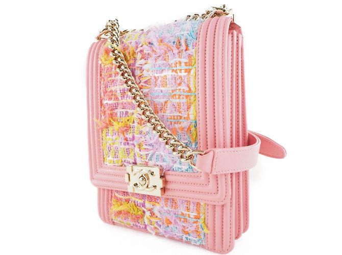 Bolso de hombro Chanel Boy de tweed y piel de cordero Rosa - vista 2