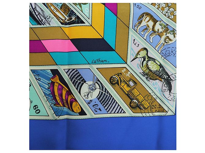 Silk In Hermès Carré 90 CORRISPONDENZA Sciarpa in Seta Blu - vista 3