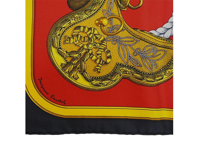 Bufanda de seda Hermès en negro y rojo Roja - vista 3