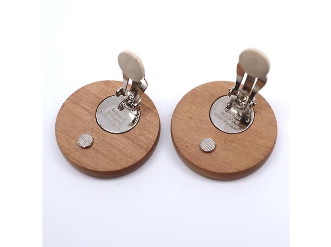 Hermès Hermes Serie Ohrringe aus Holz und Metall Braun Silber - Ansicht 4