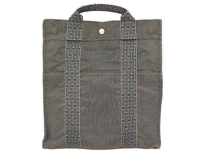 Hermès Hermes Herline Ad MM Canvas Rucksack H Logo Grau Schwarz - Ansicht 2
